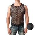 Sport Shirts Black Fishnet String Vest Men\'s Fishing Net Yarn Sleeveless. 