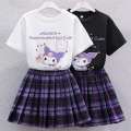 College Style T-shirt Short Summer New Girls JK Set Children's Clothing Fashionable Pleated Skirt.