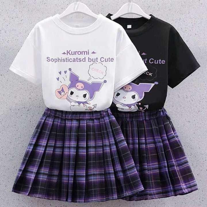 College Style T-shirt Short Summer New Girls JK Set Children's Clothing Fashionable Pleated Skirt