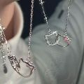 双KT猫项链环环相扣可爱少女卡通闪亮甜美hellokitty凯蒂猫锁骨链. 