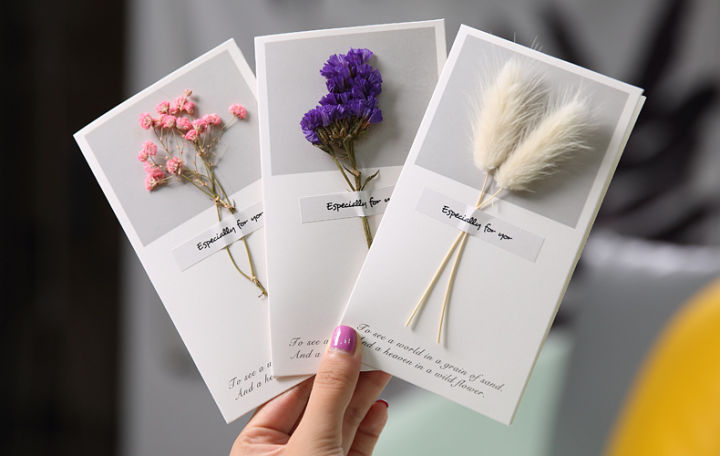 Dried Real Flowers Invitations Postcards Handmade Birthday Card Festival Greeting Card For Wedding Party