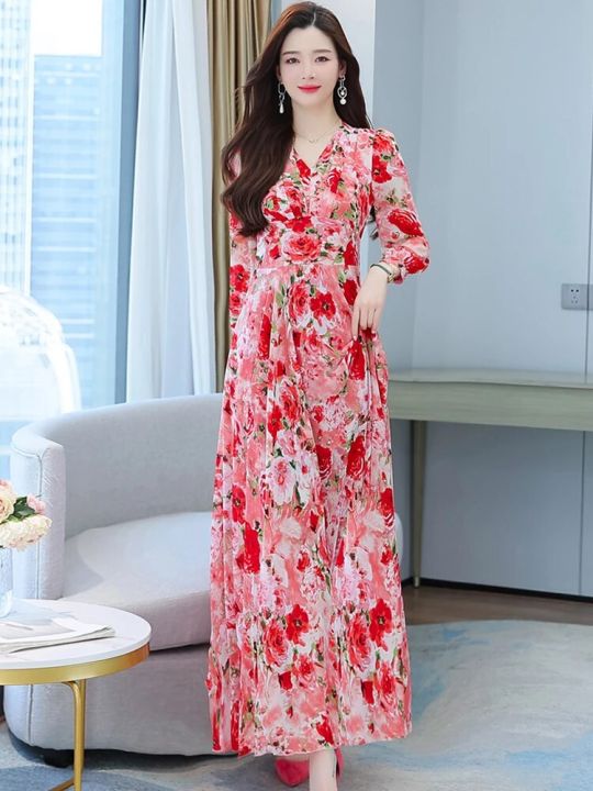 2023%20Beach%20Floral%20Chiffon%20Midi%20Dress%20Women%20Luxury%20Elegant%20Spring%20Summer%20Korean%20Fashion%20Casual%20Bodycon%20Party%20Evening%20Long%20Dresses%20-%20Image%203