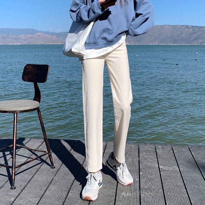 New%20Clothes%204XL%205XL%20Mom%20Straight%20High%20Waist%20Jeans%20Women%20Classic%20Beige%20Black%20Kan%20Denim%20Pants%20Brand%20Pure%20Color%20Cowboy%20Trousers%20-%20Image%206