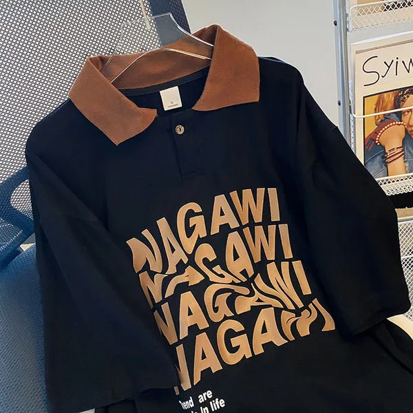 Sense%20of%20Design%20polo%20Collar%20Letter%20Short%20Sleeve%20T%20T-shirt%20Women's%20Summer%20Loose%20Contrast%20Color%20Niche%20Student%20Top%20-%20Image%202