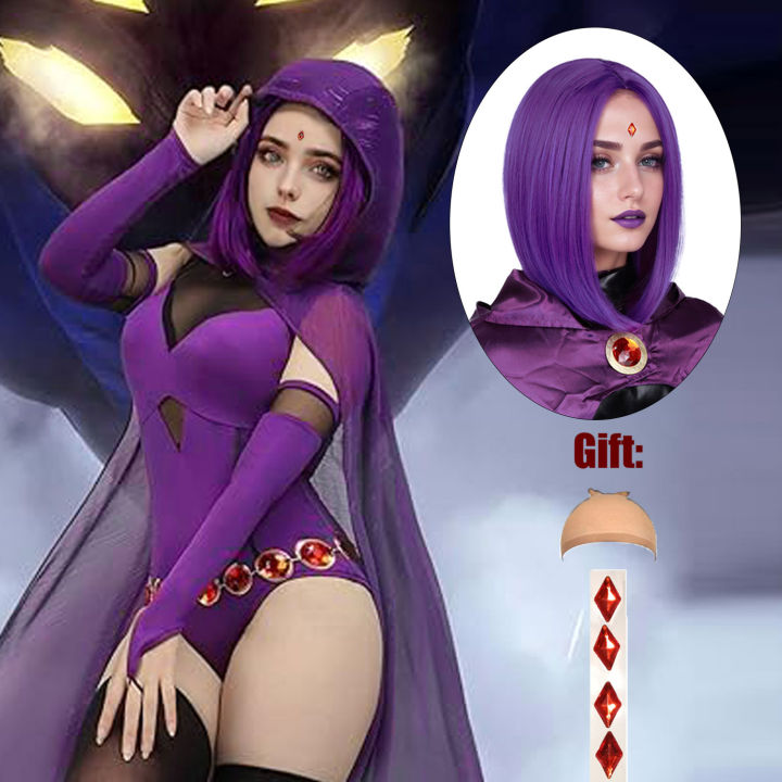 cosplay Synthet wigs Role playing wigs Comic and anime characters Gradient color Teen Titans Go Purple; Raven crow gift wig cap