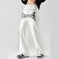 2022 Cool Design Leather Embroidery White Baggy Men Jeans Pants Y2K New Fashion Streetwear Straight Loose Hip Hop Denim Trousers. 