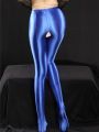 Shiny Open Crotch Tight Pencil Pants Hollow Out Yoga Leggings Sheer See Through Oil Glossy Elastic Shaping Pants Candy Color. 