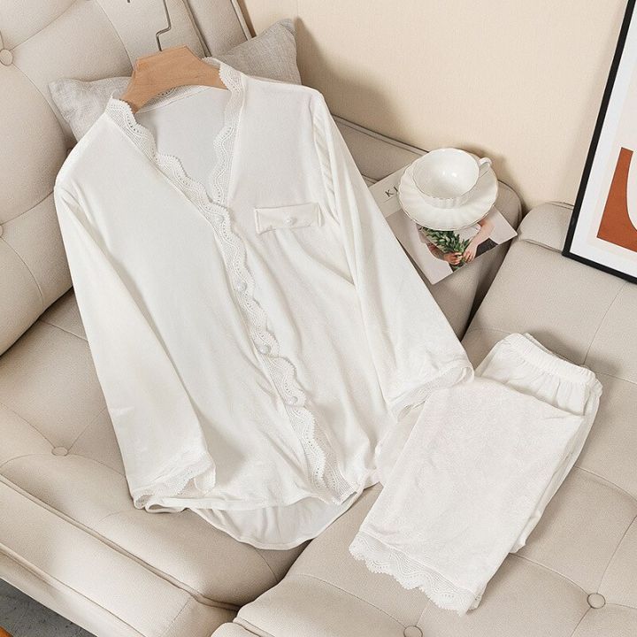 Velvet%20Pajamas%20Women%20Autumn%20Winter%20Sleepwear%20Long%20Sleeve%20Casual%20Nightwear%20Pyjamas%20Suit%20Loose%20Home%20Clothes%20Lace%20Trim%20Sleep%20Set%20-%20Image%203