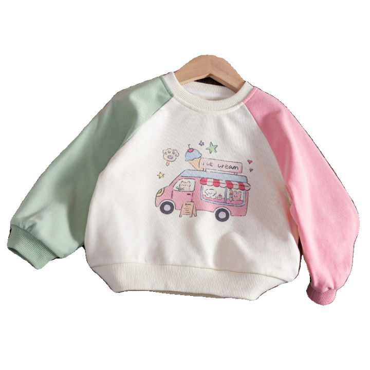 Girls'%20sweatshirt%20spring%20dress%202024%20new%20baby%20girl%20foreign%20children's%20cartoon%20contrast%20stitching%20cotton%20T%20-%20Image%205
