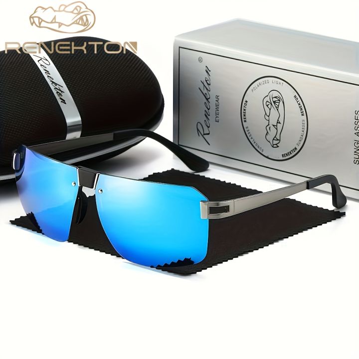 RENEKTON, Premium Punk Oversize Rimless Sunglasses, Hip Hop Metal Frame Polarized Sunglasses, For Men Women Outdoor Sports Casual Business Driving Fishing Cycling Supply Photo Prop