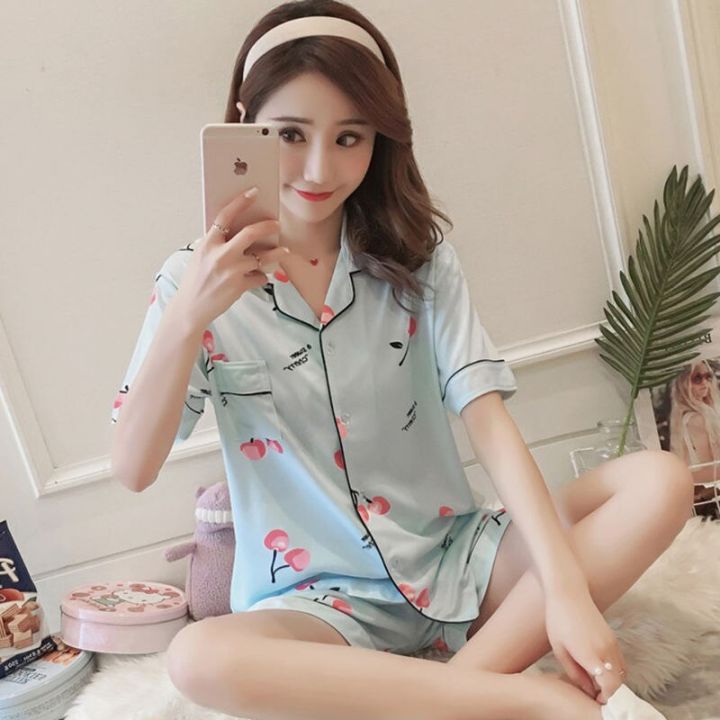 Pajamas%20for%20Women%20Short%20Sleeve%20Sleepwear%20Loungewear%20Satin%20Pyjamas%20Cartoon%20Summer%20Home%20Wear%20Ladies%20Silk%20Nightwear%20Set%20-%20Image%204