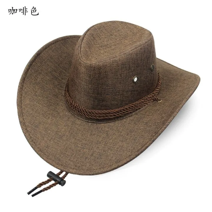 Sun%20Hat%20Men's%20Summer%20Outdoor%20High-End%20Sun%20Protection%20Hat%20Big%20Brim%20Trend%20Western%20Cowboy%20Hat%20Fishing%20Beach%20Straw%20Hat%20-%20Image%202