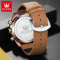 OLEVS Watch for Men  Waterproof Trendy Kpop Style Chronograph Phase of Moon Calendar Luminous Leather Strap 9957. 