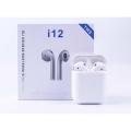 New i12 TWS Bluetooth 5.0 Earbuds with Charging Case - White. 
