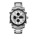 SKMEI 1389 Silver Stainless Steel Dual Time Watch For Men - White & Silver. 