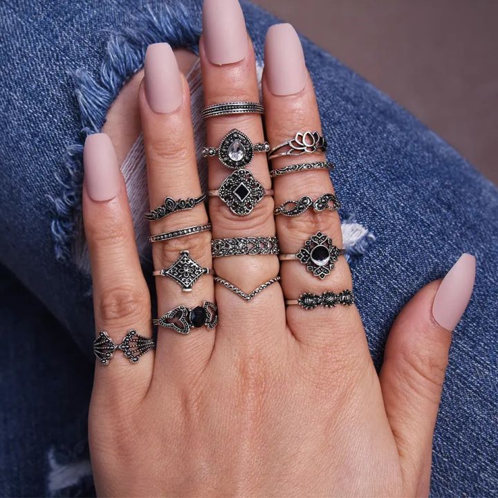 Trendy%2015%20Pcs/set%20Ring%20Set%20for%20Women%20New%20Collection/%20Finger%20Rings%20for%20Girls%20Simple%20Stylish%20-%20Fashionable%20Silver%20Smart%20Retro%20Rings%20Set%20Birthday%20Gift%20for%20Women%20-%20Image%203