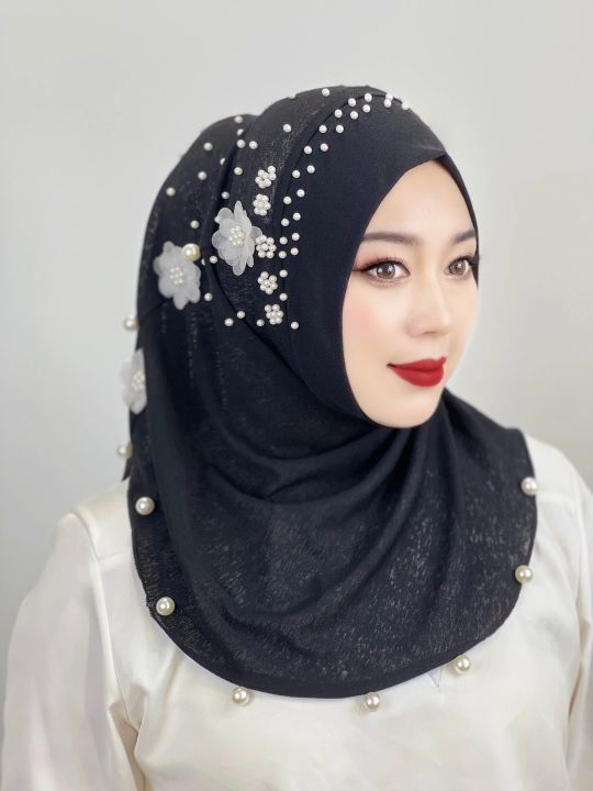 Muslim%20Beaded%20Hijab%20Adult%20Solid%20Color%20Hat%20Soft%20Hat%20with%20Flowers%20Female%20Hijab%20Shawl%20Wrap%20Buni%20Amira%20Style%20Arab%20Hijab%20Turkey%20-%20Image%202