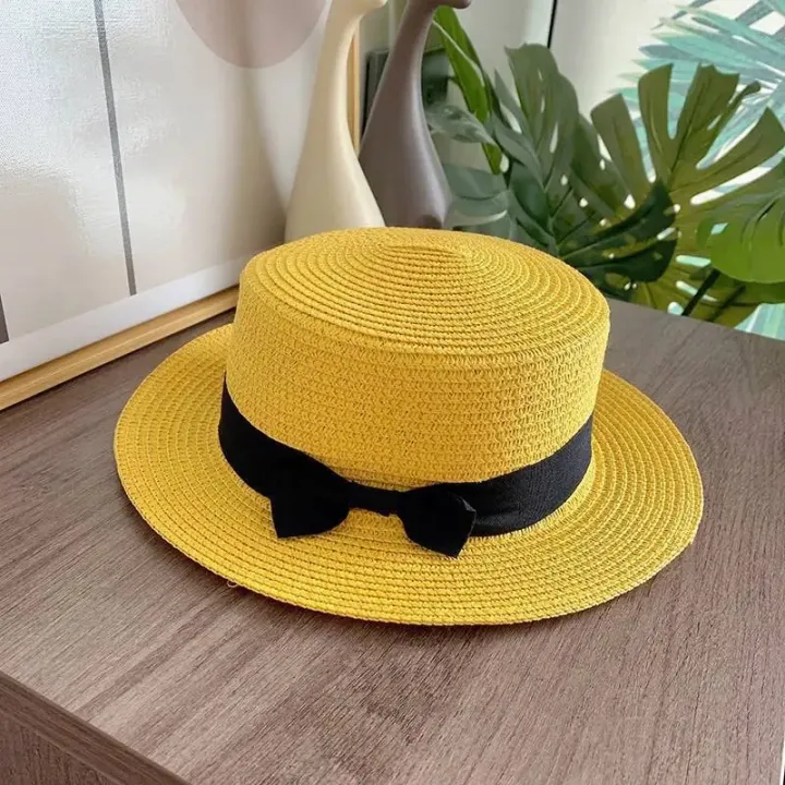 women%20straw%20hat%20Flat%20Top%20Straw%20Hat%20Vacation%20Casual%20Shopping%20Beach%20Hats%20for%20Woman%20Hats%20for%20girls%20Church%20Courtesy%20Panama%20Sun%20Hat%20-%20Image%202