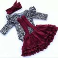 Newborn Infant Toddler Baby Girl Clothes Leopard Ruffles Romper Pleated Gown Skirts Jumpsuit Outfit Cute Autumn Warm 3Pcs Set. 