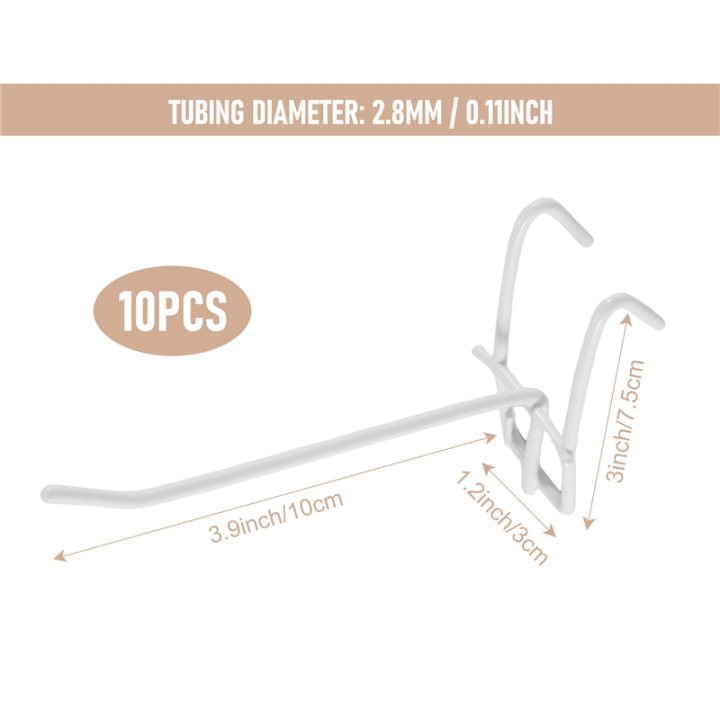 10%20Pcs%203.9inch%20Long%20White%20Metal%20Store%20Grid%20Wall%20Bracket%20Display%20Hooks%20-%20Image%202