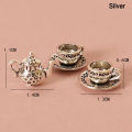1Set 1:12 Dollhouse Miniature Teapot Cup Saucer Metal Tea Set Dining Table Model Decor Toy Doll House Accessories. 