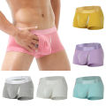 Fashion Open Front Underwear Men Cotton Mid Waist Men's Boxer Shorts Panties Breathable Male Underpants. 