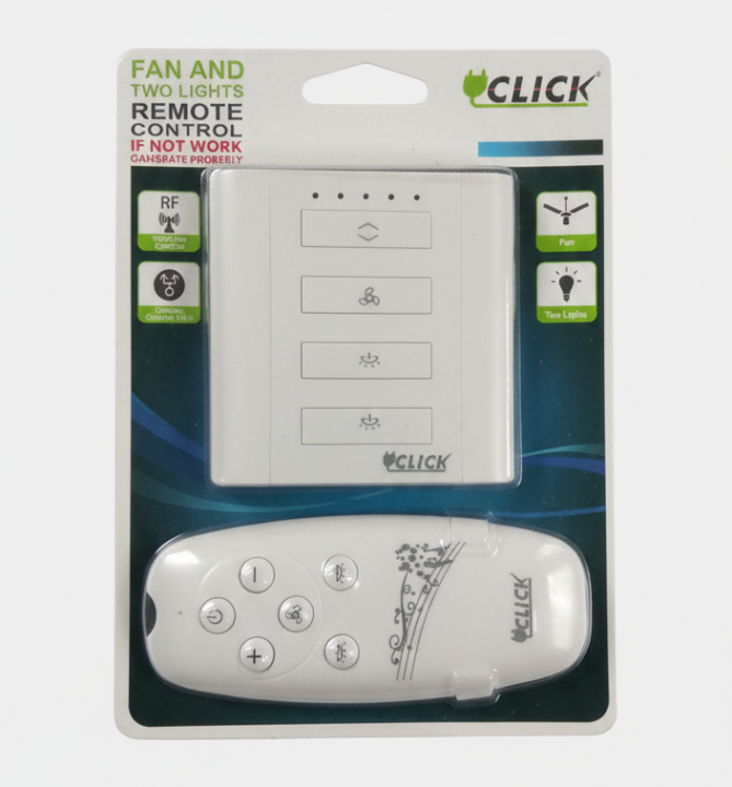 Click Wireless Remote-Control Switch with 2 Lights and, 1 Fan, with 5 Step Speed Regulation Dimmer