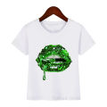 New fashion sequins lip print baby girl T-shirt summer cute kids Top children student teen youth tshirt tee clothes streetwear.