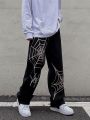 Grunge Punk spider web print Black Women's pants goth Streetwear Oversize Wide Leg Trousers 90s Vintage y2k clothes cargo Pants.