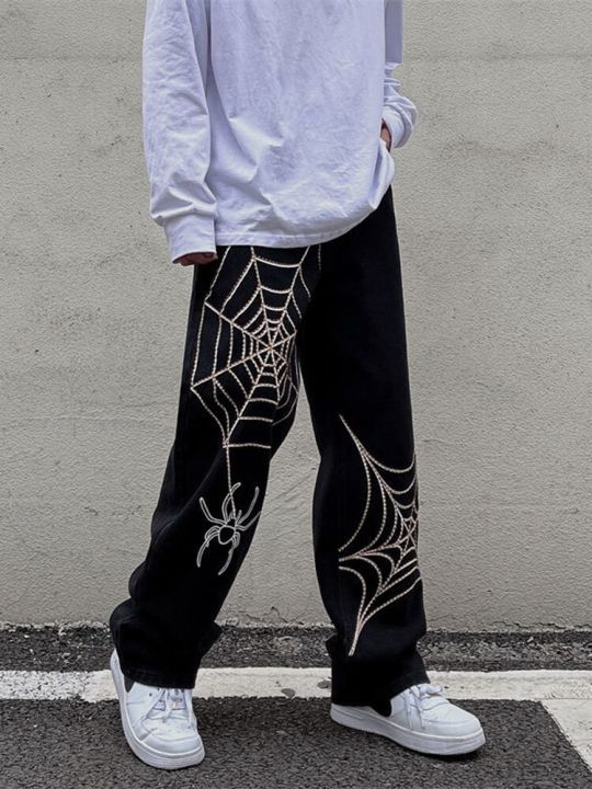 Grunge%20Punk%20spider%20web%20print%20Black%20Women's%20pants%20goth%20Streetwear%20Oversize%20Wide%20Leg%20Trousers%2090s%20Vintage%20y2k%20clothes%20cargo%20Pants%20-%20Image%206