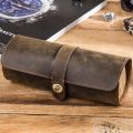 Cow Leather 3 Slot Watch Box Handmade Watch Roll Travel Case Wristwatch Pouch Exquisite Retro Slid in Out Organizer.