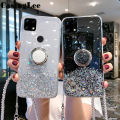 Casinglee for OPPO Realme C21 case Shiny Ring Glitter Soft Transparent Holder Stand Back cover with String for Realme C21 Phone cases cover Stars Moon Girls For girls and Boys. 