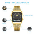 2023 Watch For Men Digital Double Display Casual Fashion Stainless Steel Gold 30M Waterproof Quartz Wristwatches Clock relogio. 