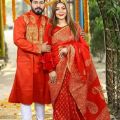 New Stylish & Exclusive Saree Panjabi Combo Couple Set Matching Dresses for Man And Women. 