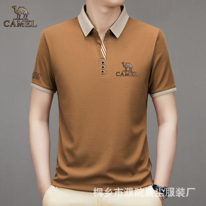2024%20Camel%20Authentic%20Emblem%203D%20Gold%20Label%20Men's%20Middle%20and%20Youth%20Scissor%20Neck%20Ice%20Silk%20Breathable%20Fashion%20Short%20sleeved%20T-shirt%20-%20Image%205