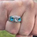 Blue Demon Eyes Owl/Ullu Bird Face Design Thumb Finger Ring Stainless Steel Silver Plated Ring.