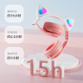 CAT STN-28 Over Ear Music Headset Glowing Ear Headphones Foldable Wireless BT5.0 Earphone with Mic AUX IN TF Card MP3 Player Colorful LED Lights for PC Laptop Computer Mobile Phone. 