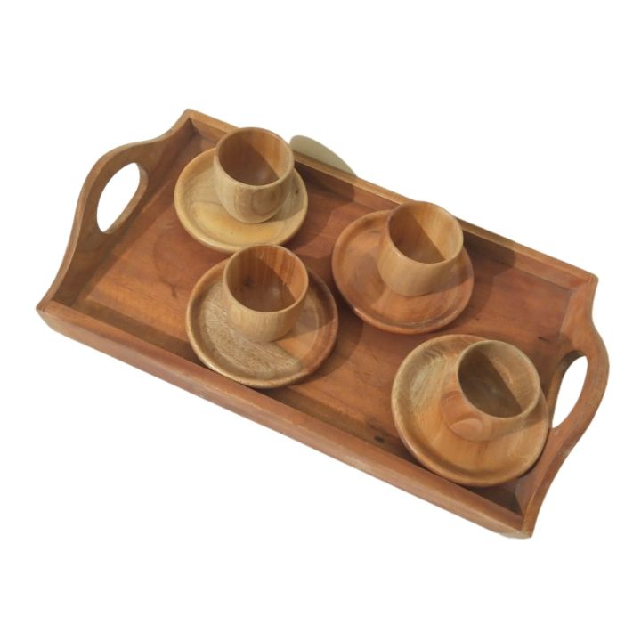 4 Pieces 2 Inch Wooden Tea Cups with piris and wooden tray Wood Coffee Cups Wooden Coffee Mug for Drinking Tea Water Restaurant Cafe Home Serving Entertain, No Dishwasher, 100-200ml