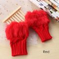 1 Pair Fashion Women's Faux Rabbit Fur Fingerless Knitted Wrist Gloves with Sheep Wool Decorations. 