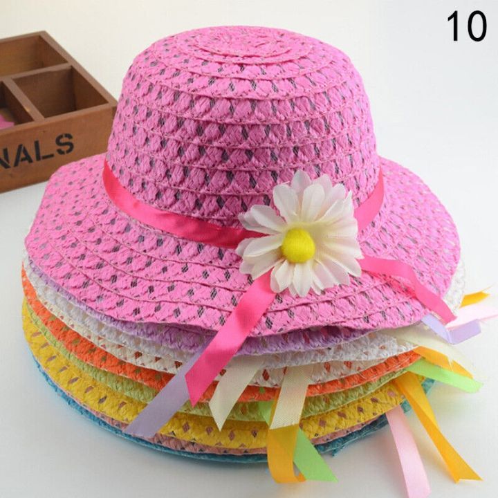 Girls Kids Straw Hat Cute Flower Summer Beach Outdoor Sun Hat