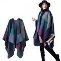 Thicken Winter Shawl Wraps Cape Women Fall Ponchos Plus Size Block Plaid Open Front Sweater Fleece Scarf Coat Holiday Outfits. 