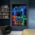 Neon Game Canvas Paintings Game Controller Gamer Gaming Neon Posters Canvas Prints Wall Art Pictures Esports Gamer Room Decor.