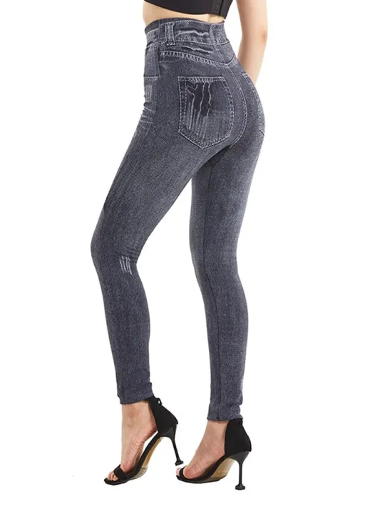 CUHAKCI%20Women%20Grey%20Jeans%20Workout%20Yoga%20Leggings%20Seamless%20Soft%20Jeggings%20Women's%20Imitation%20High%20Elastic%20Denim%20Pencil%20Pants%20-%20Image%206