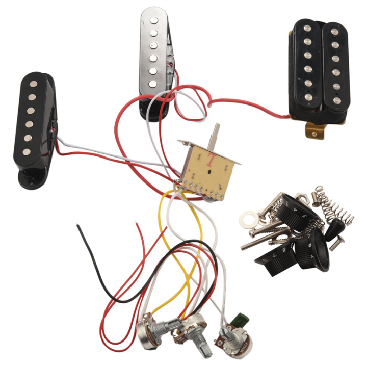 NXFDSIOZ%202X%20ST%20Electric%20Guitar%20Pickup%20Wiring%20Harness%20Prewired%205-Way%20Switch%202T1V%20Control%20SSH%20Pickup%20for%20Black%20-%20Image%203