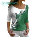 Women Spring T-shirt Pullover Floral Pattern Lady T-shirt. 