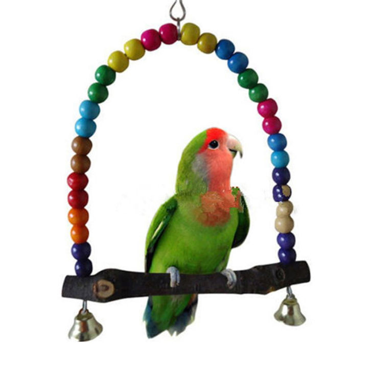 Parrot Swing Bird Cage Stand Cockatiel Wooden Swings Bell Toy for Budgie Lovebird