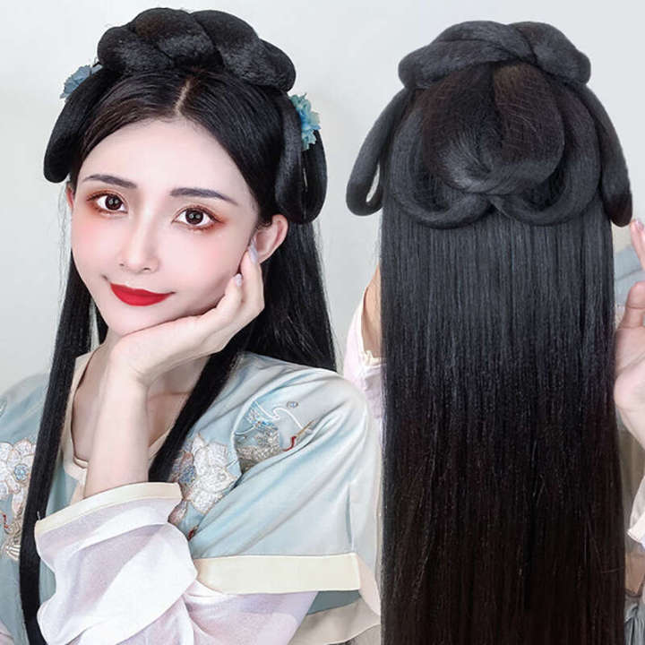 Hanfu wig integrated hairband, lazy person, style bun, female hand, remnants of party, ancient costume, full head set, soft hair band