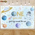 Mocsicka First Trip Around the Sun Baby 1st Birthday Backdrop Space Astronaut Theme One Cake Smash Party Decor Background Banner.