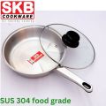 SKB SuS304 Food-grade Stainless Steel "Frying Pan with Glass Lid".