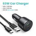 UGREEN 63W Car Charger PD QC 3.0 PPS 45W USB Type C Fast Charging for iPhone 14 13 Samsung Xiaomi Mobile Phone Charger.